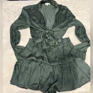 MARBLE Anthropologie Women’s Crop Top Mini Skirt 2-pc Set Size S Green Olive